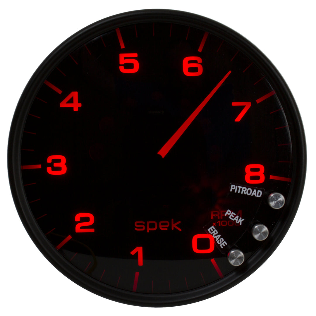 5 In. IN-DASH TACHOMETER 0-8000 RPM SPEK-PRO BLACK/BLACK
