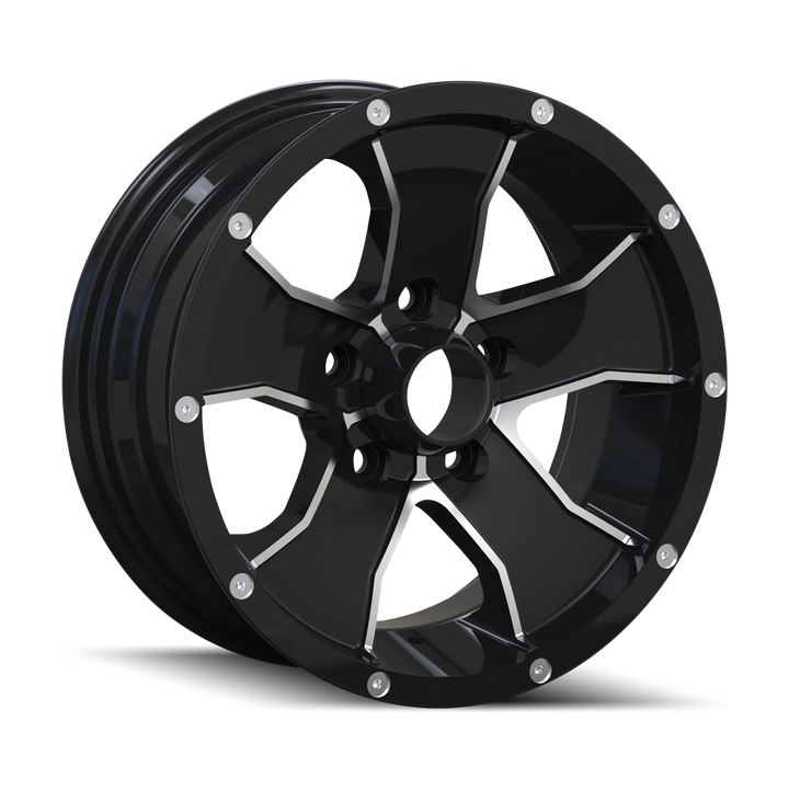 TRAILER WHEELS 14 GLOSS BLACK MACHINED 15X6 5-114.3 0MM 83.82MM 14-5665B